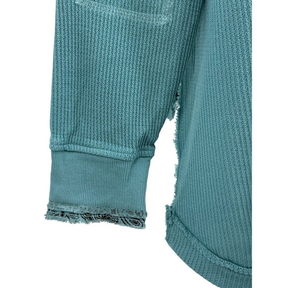 NWT Free People Aqua Henley Distressed Relaxed Thermal |  Coastal Boho Grunge M - Picture 15 of 16